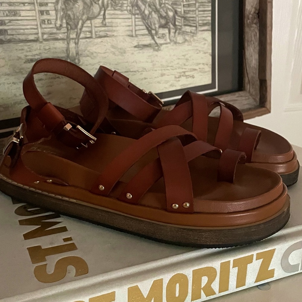 ALOHAS Brown leather strap sandals size 38